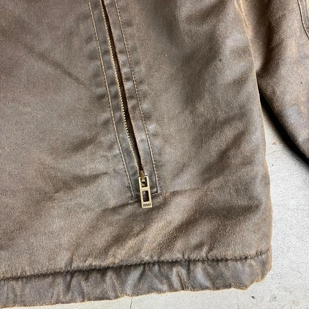 Guess Mens Faux Leather Sherpa Lined Bomber Jacket Brown XL‎ Moto Racing Stripe